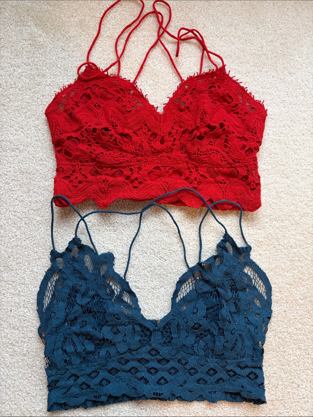 Free People intimates Adella teal and Ilektra Red Lace Bralette lot size Large